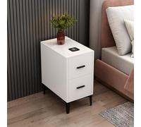 CVQJL Mesita de Noche Moderna de Madera con estación de Carga y luz. Pequeña mesita de Noche con 2 cajones para Dormitorio. Ahorra Espacio y es fácil de Montar.
