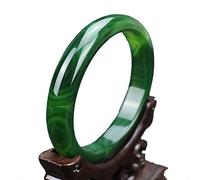CVQJL Pulsera de Jade Natural, energía curativa, Tallada a Mano, Piedra de Jade Verde, brazaletes para Mujer, Amuleto de la Suerte, Verde, 62-64 mm