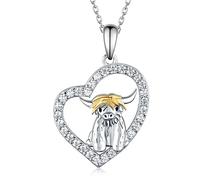 CVRAVO Collar de plata de ley 925 con diseño de vaca de las tierras altas, unicornio, tortuga, hada de luna, ajolote, búho, sirena, gato, gato y niña, rana, lobo, collar de plata de ley 925, joyería