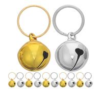 CVUTOVO 16 cascabeles para collar de perro - Mini cascabeles decorativos de metal para collar de gato, perro, mascota - Colgante rastreador de mascotas con llavero dorado/plateado
