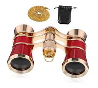 CVUTOVO Binoculares De Ópera Plegables para Mujer Vintage Estilo Retro Funcionales para Teatro Conciertos y Eventos Cadena y Bolsa De Almacenamiento Roja