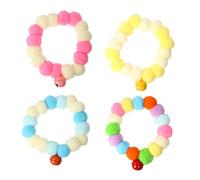 CVUTOVO Collar Elástico de Pelota de Peluche para Mascotas Campana Multicolor, Talla M, Suave y Cómodo para Uso Diario y Disfraces de Gato y Cachorro, Paquete de 4 Piezas (Amarillo, Azul,