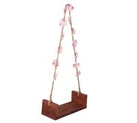 CVUTOVO Columpio de Madera para Ñiño con Soporte Firme y Superficie sin Astillas, Diseño Vintage con Cuerdas Tejidas y Cuerda Floral Colgante para Sesiones Fotográficas