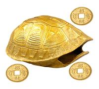 CVUTOVO Juego de Monedas de Cobre para Adivinación Caparazón de Tortuga Dorado, Decoración Vintage para Hogar y Reunión Familiar, Accesorio de Fortuna y Budista
