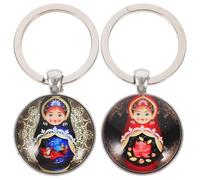 CVUTOVO Llavero de Muñecas Rusas Matrioshka 2 Piezas, Aleación y Vidrio Transparente, Tamaño Compacto Portátil, Llaveros para Manualidades y Regalos de Fiesta, Accesorio Decorativo