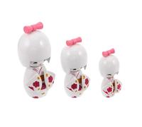 CVUTOVO Muñeca Kimono Japonesa de Madera 3 Piezas, Figura Kokeshi Tradicional Pintada a Mano, Decoración Asiática para Mesa y Oficina, Estatuilla Coleccionable Japonesa en Blanco