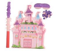 CVUTOVO Piñata de Castillo Rosa para Cumpleaños de Princesas de Fiesta con Decoración Colgante y Accesorios Incluye Bastón Confeti