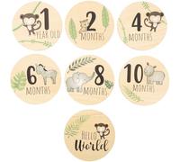CVUTOVO Tarjetas Mensuales de Madera para Ñiño 7 Piezas Redondas para Fotos de Crecimiento y Señales Mensuales para Recién Nacidos Accesorios Fotográficos de Ñiño