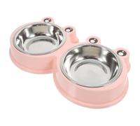 CVUTOVO Tazón de Comida para Acero Inoxidable y Plástico Rosa con Diseño de Rana de Fácil de Limpiar y Apto para Lavavajillas, Adecuado para Gatos y Perros