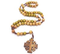 CVZJ Collar de rosario de Jerusalén con cuentas de madera católica, cadena con colgante para hombres y mujeres, unisex, oración, meditación religiosa, regalo de madera, As Pic Shows, Madera