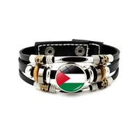 CVZJ Pulsera de moda Palestina para hombre y mujer Pulsera de cuero trenzado multicapa Joyería Pulsera de campaña, approx.18+7cm/7.09+2.76in, Cuero/vidrio