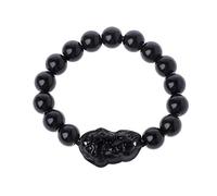 CVZJ Pulsera Yao de piedra negra de comercio con atraer riqueza y buena suerte para decoración del hogar, 10mm, Metal
