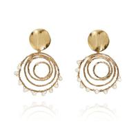 CW - Pendientes colgantes de perlas chapadas en oro de 18 quilates, perlas naturales de agua dulce, aretes de oro redondos grandes, muy elegantes y personalizados para la tendencia de las mujeres