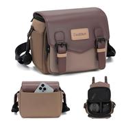 Cwatcun Bolsa de hombro para cámara compacta, pequeña bolsa de mensajero impermeable para cámara con soporte de trípode, bolsa de viaje DSLR/SLR/cámara sin espejo, lente, marrón, small, Funda para