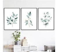 CWBLYZ Arte Mural,Acuarela Abstracta de Eucalipto Arte Botánico para Pared Lienzo Pósteres y Láminas Nórdicas Cuadros de Plantas Verdes Decoración para el Hogar-40 * 60cm-3PCS (sin marco)