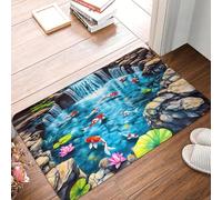 CWCMZDH 2D Estanque de Peces Koi Y Diseño de la Carpa de la Puerta del Piso de la Cocina Alfombra de Baño Antideslizante al Aire Libre Felpudo Dormitorio Balcón de Entrada de Alfombras y tapetes