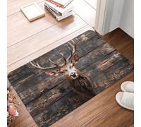 CWCMZDH 3D Rústico de Ciervo en la Cabeza de Madera de Fondo Felpudo Antideslizante Entrada del Cuarto de Baño de la Cocina del Piso Esteras de Puerta de la Sala Alfombra de Bandolero