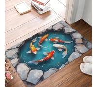 CWCMZDH 3D Vibrante de Peces Koi Puerta de la Cocina del Piso Cuarto de Baño Esteras Antideslizantes al Aire Libre, un Tapete de Entrada del Jardín Alfombra de Bandolero