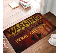 CWCMZDH Advertencia Esta Casa Contiene Salvajes De Los Niños Frente A La Puerta De La Estera Antideslizante Impermeable Al Aire Libre De La Estera del Jardín De La Entrada del Garaje De Alfombra