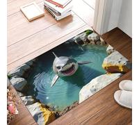 CWCMZDH Ataque de tiburón 3D de Diseño Visual de la Puerta Frontal de la Estera Antideslizante Impermeable al Aire Libre de la Estera del Balcón en la Cocina de Entrada Alfombra de la Alfombra