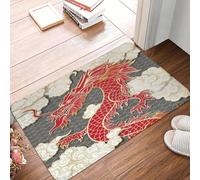 CWCMZDH Chino Dragón Rojo Frente A La Puerta del Piso De Alfombras De Entrada Al Aire Libre Oriental Mítico Cocina Baño Felpudo Alfombra del Dormitorio Alfombra