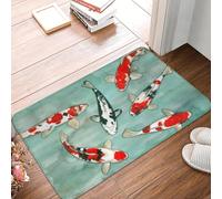 CWCMZDH Le Ballet Des Carpes De Peces Koi Piso del Frente De La Puerta De Entrada Mat Interior Japonés Animal De Cocina Cuarto De Baño Felpudo Jardín De Alfombras Y Tapetes