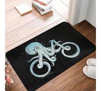 CWCMZDH Linda Criatura De Mar Pulpo A La Bicicleta Frente A La Puerta del Piso De Alfombras De Entrada Al Aire Libre De Bicicletas De Cocina Cuarto De Baño Felpudo Jardín De Alfombras Y Tapetes