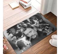 CWCMZDH Personalizado Retro, Rock, Johnny Hallyday Felpudo Antideslizante Entrada del Piso Estera De Puerta Francesa Francia Cantante Sala De Estar Alfombra De Bandolero