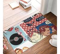 CWCMZDH Retro Chic Rojo, Blanco y Azul Collage Antideslizante Estera Estera en el Piso de Alfombras y tapetes para Cocina Entrada de la Casa Balcón de Bandolero Esteras