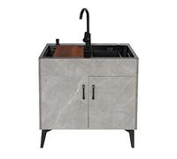 CWCQGH Fregadero Comercial de Acero Inoxidable Independiente con estantes de Almacenamiento y Grifo de Agua fría y Caliente con escurridor para Cocina, baño, Restaurante, c,Round Faucet-75X45X78CM