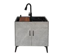 CWCQGH Fregadero Comercial de Acero Inoxidable Independiente con estantes de Almacenamiento y Grifo de Agua fría y Caliente con escurridor para Cocina, baño, Restaurante, c,Pull Faucet-75X45X78CM