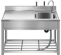 CWCQGH Fregadero Exterior Comercial de Acero Inoxidable con diseño móvil, Mueble Independiente, cubeta Individual, Plataforma y Soporte Integrados, 120 cm a la Izquierda, g,Hot and Cold-90cm-Right