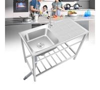 CWCQGH Fregadero utilitario de Acero Inoxidable Independiente de un Solo Seno para Cocina Comercial de Restaurante con Grifo y lavadero para Interiores y Exteriores, fregad,No Faucet-100cmX50cmX75cm