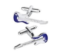 CWCQGH Gemelos 2 Pares de Gemelos para puños de Camisa de Hombre con Forma de Instrumento de Guitarra en Azul y Blanco