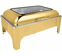 CWCQGH Hornillo para Buffet con Tapa de Vidrio hidráulica, 9 litros, Cuadrado, de Acero Inoxidable Dorado, para hoteles, restaurantes y Fiestas.,Gold-57 * 42.5 * 27cm