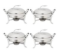 CWCQGH Juego de Calentador de Alimentos de 3 l, Redondo, de Acero Inoxidable, con bandejas, Tapa y Soporte para Combustible, Ideal para Catering, Fiestas, Bodas, cenas, Color do,Silver-4 Pack