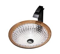CWCQGH Lavabo de baño de Cristal con encimera, Lavabo Redondo de tocador con Grifo Tipo Cascada y desagüe emergente de latón .,Dark Orange