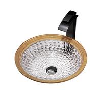 CWCQGH Lavabo de baño sobre encimera de Cristal, Lavabo de Cristal Combinado, instalación en encimera, Lavabo Redondo de tocador para baño, Lavabo artístico con Grifo de ca,Orange
