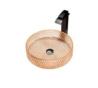 CWCQGH Lavabo de baño sobre encimera, Lavabo de Cristal, Lavabo Redondo sobre encimera, lavabos de tocador de baño con Grifo Cascada de latón Negro Mate, emergente D-Amaril,Orange