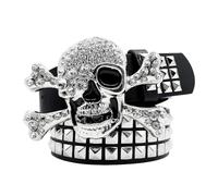 CWCYYDSYY Cinturón de remaches Y2K Punk Hip Hop de piel sintética con ojales para Halloween Cosplay, Black-cráneo-1, 44 pulgadas