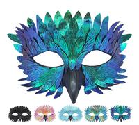 CWENDANER Elegante máscara de pájaro con plumas, 5 colores, para carnaval, bailes de máscaras y carnaval (colorido, para fiestas temáticas y carnaval) (verde oscuro)