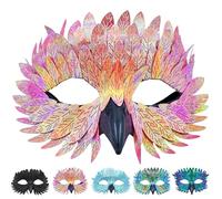 CWENDANER Elegante máscara de pájaro con plumas, 5 colores, para carnaval, bailes de máscaras y carnaval (colorido, para fiestas temáticas y carnaval), color rosa