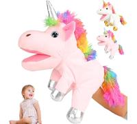 CWENDANER Muñeco de mano con unicornio, regalo interactivo para niñas, marioneta de mano, juguete de peluche (30 cm) (unicornio rosa)