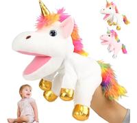 CWENDANER Muñecos de mano de unicornio, juguete interactivo para niñas, marioneta de mano, animal de peluche para contar historias, enseñar y entretener (30 cm) (unicornio blanco)