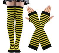 CWENDANER Rainbow High,Overknee Strümpfe Damen Mädchen Socks Lange Socken Voleiballsocken Sportsocken mit Fingerlosen Handhandschuhe Set für Party, Halloween Kostüme, amarillo y negro, 12-60