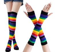 CWENDANER Rainbow High,Overknee Strümpfe Damen Mädchen Socks Lange Socken Voleiballsocken Sportsocken mit Fingerlosen Handhandschuhe Set für Party, Halloween Kostüme, Negro, 12-60