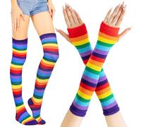 CWENDANER Rainbow High,Overknee Strümpfe Damen Mädchen Socks Lange Socken Voleiballsocken Sportsocken mit Fingerlosen Handhandschuhe Set für Party, Halloween Kostüme, morado, 12-60