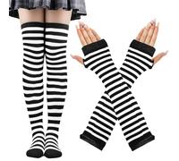 CWENDANER Rainbow High,Overknee Strümpfe Damen Mädchen Socks Lange Socken Voleiballsocken Sportsocken mit Fingerlosen Handhandschuhe Set für Party, Halloween Kostüme, blanco y negro, 12-60