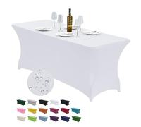 CWK Funda de Mesa de Elastano elástica para mesas Plegables rectangulares, Resistente a Las Arrugas, elástico y Protector de Mantel de Patio para Fiestas, Banquetes, Bodas y Eventos (Blanco)