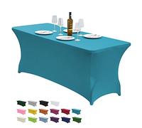CWK Funda de Mesa de Elastano elástica para mesas Plegables rectangulares, Resistente a Las Arrugas, elástico y Protector de Mantel de Patio para Fiestas, Banquetes, Bodas y Eventos (Azul Lago)